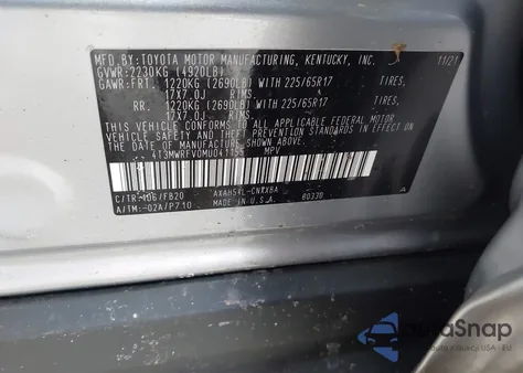 2021 Toyota Rav4 Hybrid Le из США, поврежденный, VIN 4T3MWRFV0MU041155